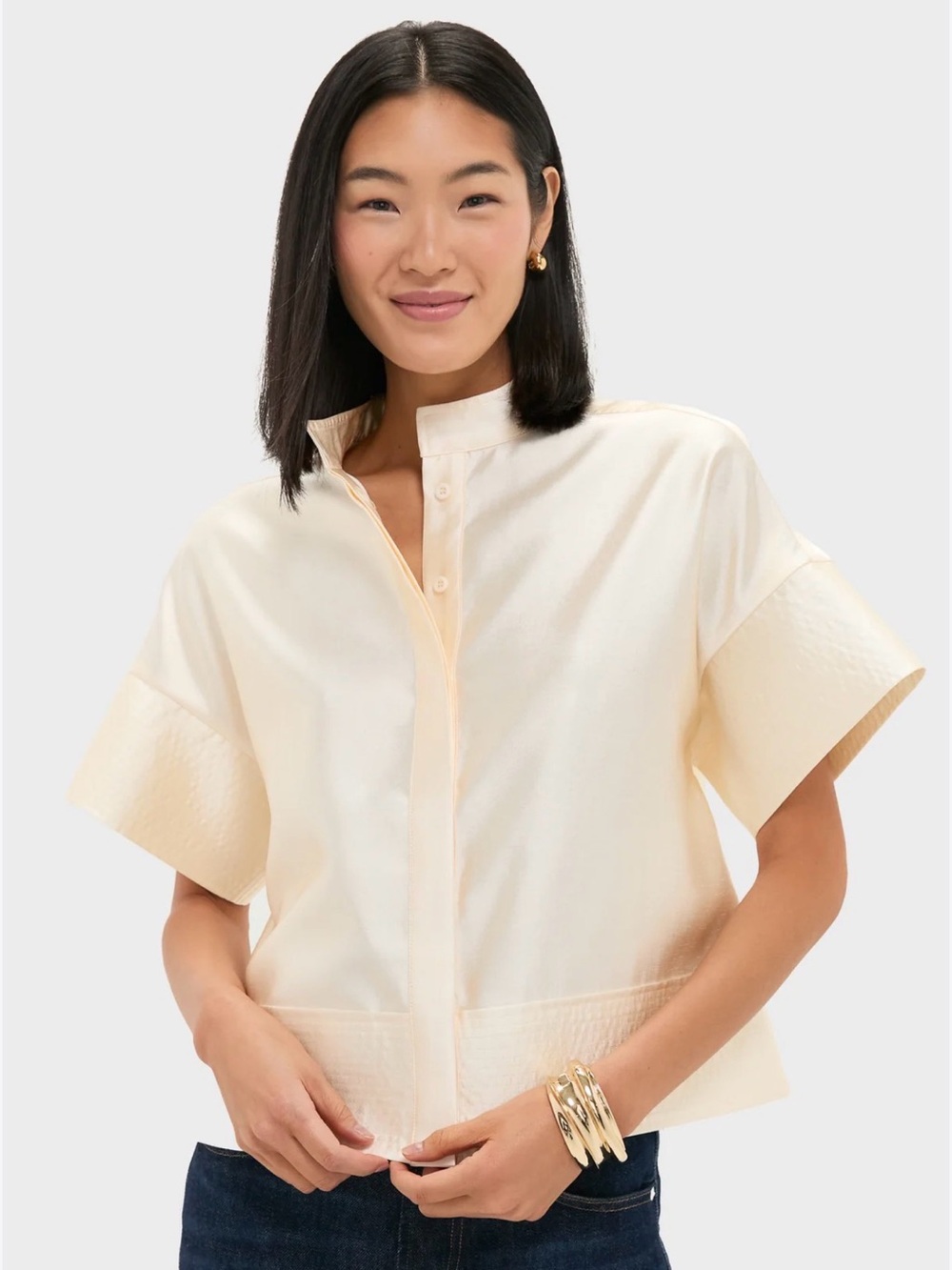 Tuckernuck Pearl Dupioni Stitch Sofia Shirt NWT